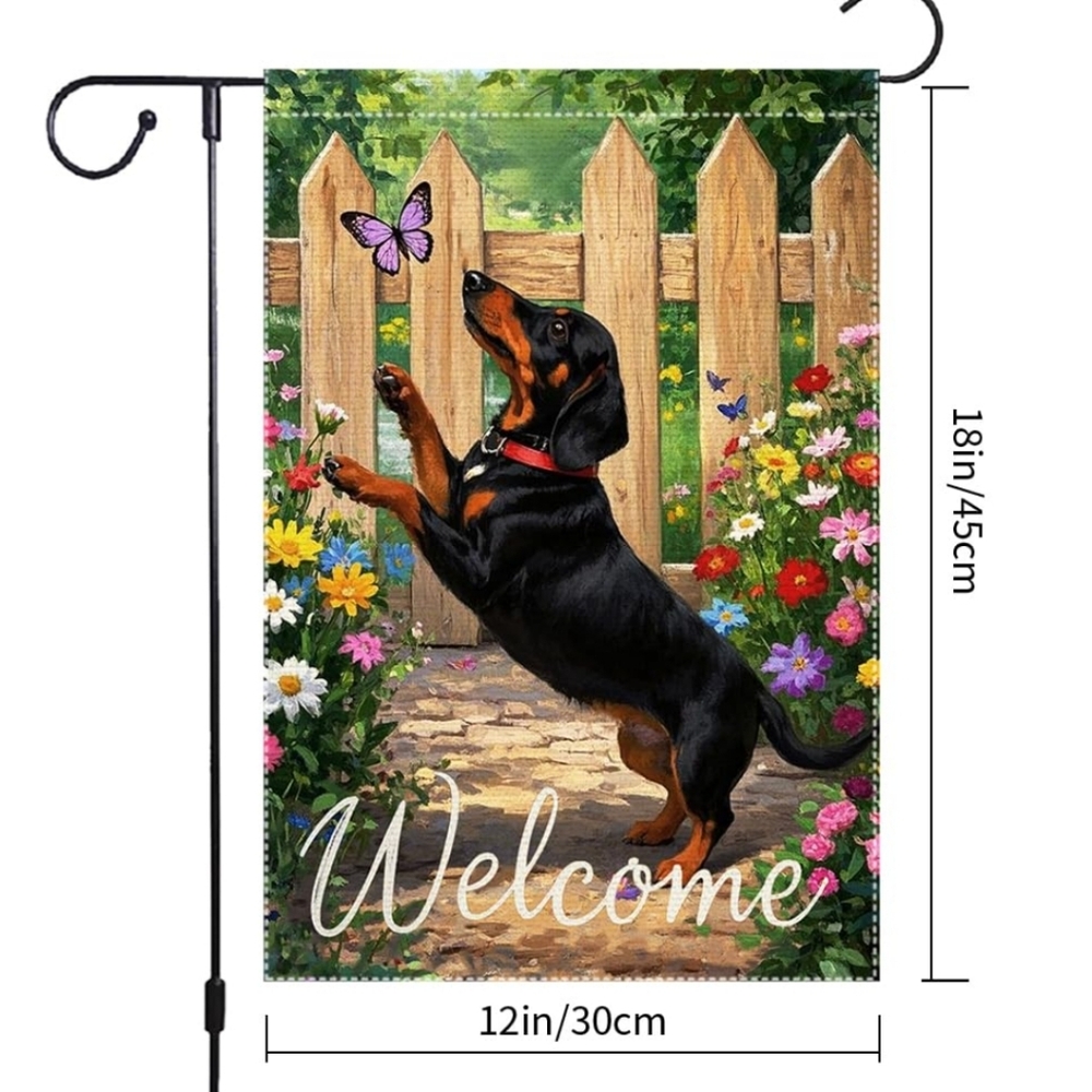 New Dachshund 'Welcome' Floral Garden Flag Wiener Dog Fans
